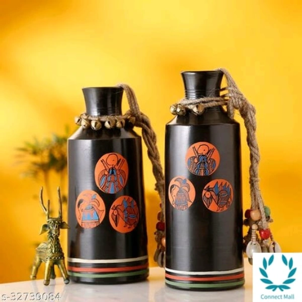 Earthen Vases Handpainted in Madhubani Tattoo Art Material: Handicraft - LXBXH :25X18X10 cm, Black